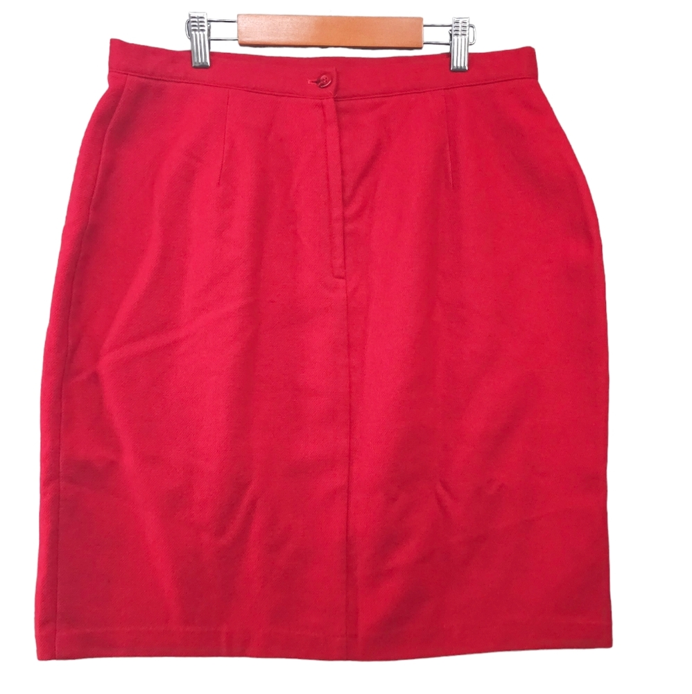Vintage Casablanca 100% Wool Skirt Size 16  Red New Wool Fully Lined ~ Side Slit